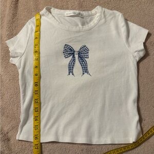 Altar’D State White Tee with Blue Checkered Bow